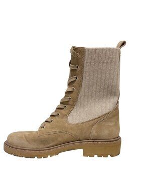 Sam Edelman Lydell Casual Combat Boots Womens 8 Leather Knit Lace Up Midcalf Tan